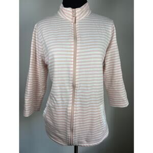 Pink White Striped Zip Mock Neck Jacket Coastal Grandmillennial Large